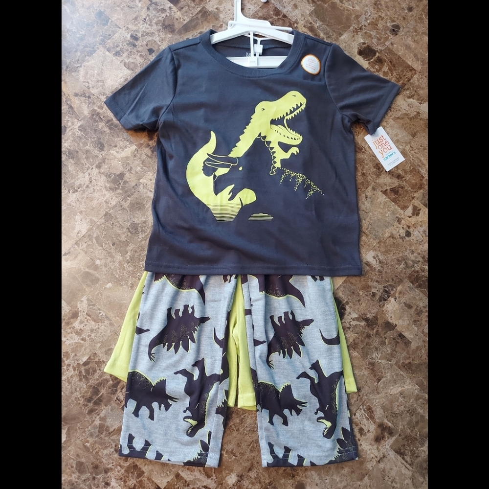 Carters 3 piece dinosaur pajama set, New, Size 6
